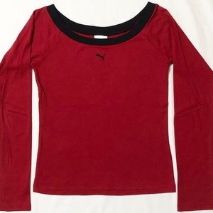 EUC Puma Red/Black Cotton Wide Neck L/S T-shirt- M